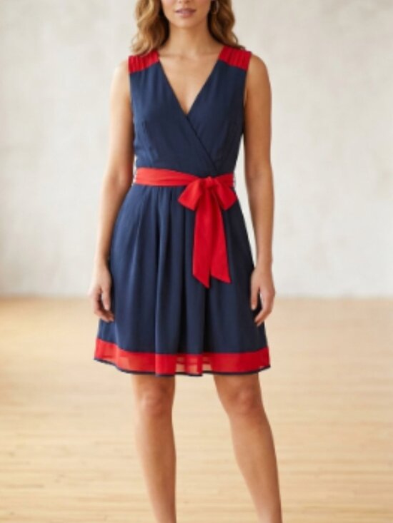 Suzy Shier Dresses & Skirts - Suzy Shier Navy Blue & Red Colorblock Fit & Flare Dress - Size Small